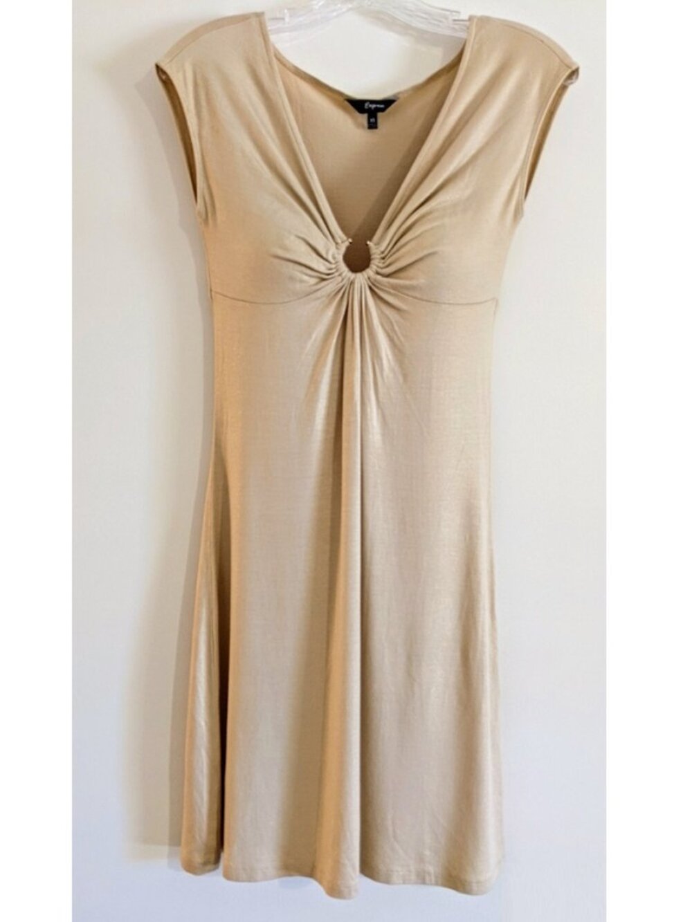 Vintage Express Gold Shimmer O-Ring Gathered Bust Sleeveless Dress Rare NWOT  XS